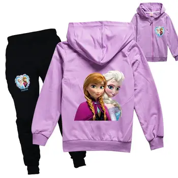 Disney Copii Fete De Strat+Pantaloni Costum De Desene Animate Frozen Copii Îmbrăcăminte Jachete Casual Printesa De Moda Clothign Set