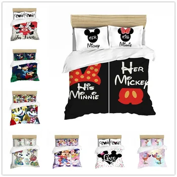 Disney Mickey mouse-Set de lenjerie de Pat Cuplu Minunat Regina Pat King-Size Set Copii Plapuma Perna Mângâietor Seturi de lenjerie de Pat