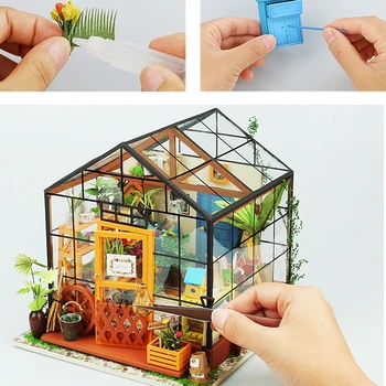 DIY din Lemn de Flori de casa in Miniatura Păpuși 3D LED Mini Păpuși Kit Cu Mobilier Kit Lumina Creativ Cadou de Crăciun