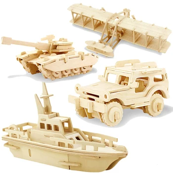 DIY Tank Navă de război Model de Masina Militare Serie de Kituri de Asamblare Creative Asamblate Educație 3D Puzzle din Lemn Jucarii Pentru Copii Cadouri