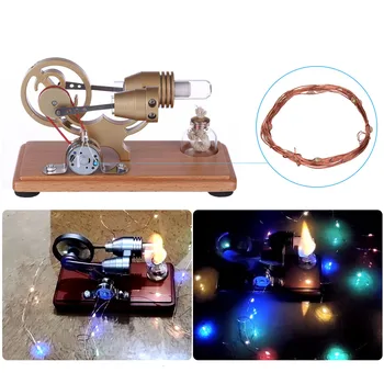 DIY γ-formă Motor Stirling Kit de Asamblare Generator Model Retro Știință Jucărie de Învățământ cu Lumini LED - Bronz