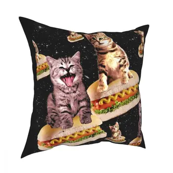 Drăguț Tabby Hot Dog Cat Invazie Pernă Acoperă Poliester Perne pentru Canapea Amuzant Galaxie Spațiu de Artă Distractiv Pillowcover Decor Acasă