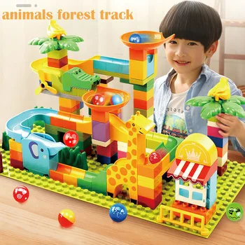 Duploed Blocuri de Marmură Rula Legoinglys Duploed Animale de Pădure 135pcs Cărămizi Mingea Alerga Urmări Jucării Pentru Copii Compatibil Seturi
