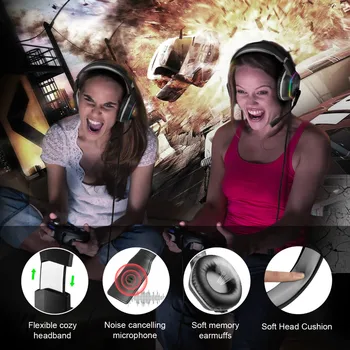 EKSA E1000 7.1 Surround Sound Gaming Headset Cu Microfon Pentru PS4/Xbox One/PC Gamer Stereo cu Fir USB pentru Căști RGB LED-uri de Lumină