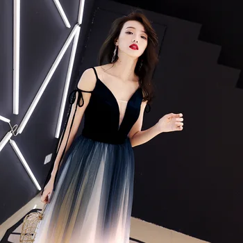 Elegant V Gât Gradient de Culoare Rochie de Seara 2020 Dantelă de Moda Curea de Spaghete Rochii de Seara Lungi pentru Femei, Foto Reale