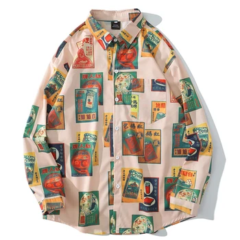 ELKMU Streetwear Epocă Camasi Barbati Maneca Lunga Moda Vintage Imprimare Tricouri, Jachete de Toamna Hip Hop Hawaiian Beach Bluza HE315