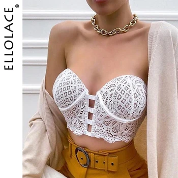 Ellolace Top Sutien Sexy Bralette Gol fara Bretele pentru Femei Căptușit sutiene Push-Up Alb Crop Top Lace Tank Top Angro