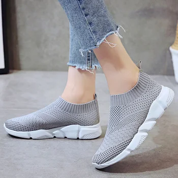 Factory Outlet Pantofi Femei Plus Dimensiune 42 Tesatura Stretch Adidasi Femei Casual Vulcaniza Pantofi De Sex Feminin Aluneca Pe Coș Șosete Pantofi