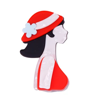 FARLENA Nou Design de Moda Handmade Red Hat Acrilice Fata Brosa Insigna Pentru Femei Desene animate Brosa Ace de Rever Insigne DIY Podoabă