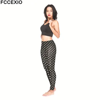 FCCEXIO Nou Brand de sex Feminin Antrenament Pantaloni cu Talie Înaltă Fitness Legging Luni Negre Imprimate 3D Leggins Femei Jambiere Pantaloni Slim