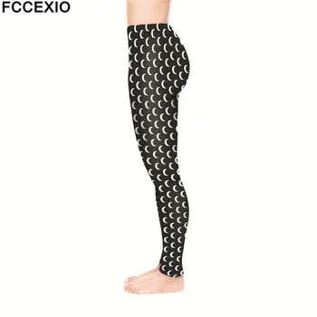 FCCEXIO Nou Brand de sex Feminin Antrenament Pantaloni cu Talie Înaltă Fitness Legging Luni Negre Imprimate 3D Leggins Femei Jambiere Pantaloni Slim