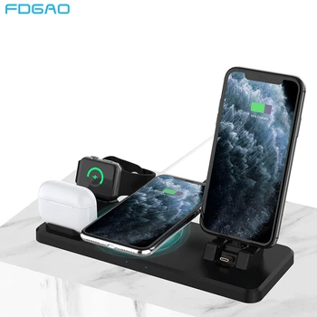 FDGAO 4 în 1 15W Qi Wireless Charger Stand Pad Pentru iPhone 11 X XS XR 8 Rapid de Încărcare Stație de Andocare pentru Apple Watch AirPods Pro 2