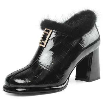 FEDONAS Euro Style Femei Plus Dimensiune Pompe de Cald Tocuri inalte Petrecere Pantofi de Femeie Iarna cu Fermoar Elegant din Piele Pantofi