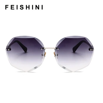FEISHINI Rotund ochelari de Soare Pentru Femei fără ramă diamantate Obiectiv Clar de Brand Designer de Moda Nuante de Cristal Ochelari de Soare 2020