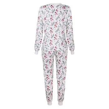 Femei Acasă se potrivește Set de Pijama de Iarna Imprimate Complet Maneca O-gât Sleepsuit topuri pantaloni lungi uzura de zi cu zi домашняя одежда женская