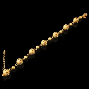 Femei Bijuterii De 18 K 18ct aur Galben GF ROTUND Șirag de mărgele brățară cu Margele de 7.8 inch REGLABIL lanț de Extensie