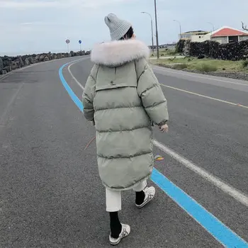 Femei bumbac căptușit jacheta de lungime medie all-meci caldura genunchi lungime culoare solidă cu gluga casual windproof