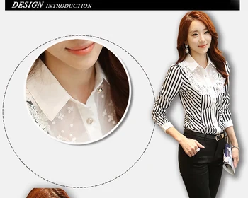 Femei Casual, Bluze din Dantela Tricouri Noua Moda coreeană Stil Maneca Lunga Plus Dimensiune 3XL Doamnă Birou Elegant cu Dungi Camasi 990B
