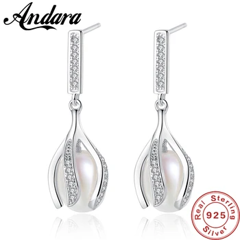 Femei Cercei cu Perle Veritabile Argint 925 AAA Zircon Cristal 7-8mm Natural Pearl Bijuterii Cercei
