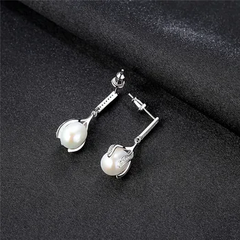 Femei Cercei cu Perle Veritabile Argint 925 AAA Zircon Cristal 7-8mm Natural Pearl Bijuterii Cercei