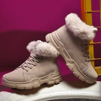 Femei Iarna Zapada Ghete Cald Plat cu Blană, Pantofi Platforma Dantelă Sus Doamnelor Pantofi pentru Femei Nou Turma de Blană Glezna Cizme de sex Feminin Confortabil