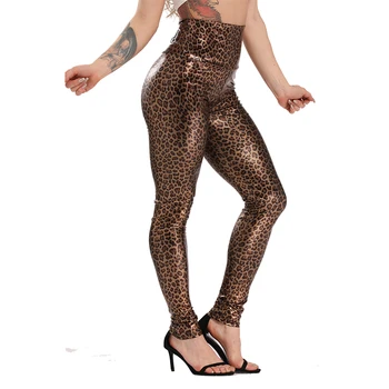 Femei pu piele codrin legging mare elastic talie jambiere Leopard de imprimare Slab Creion Pantaloni cu talie înaltă leggins pantaloni stramti