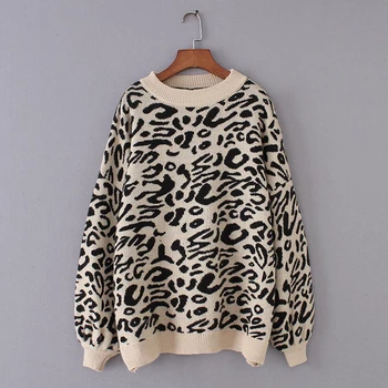 Femeile 2019 Toamna Iarna Casual Leopard De Imprimare Pulover Tricotate Streetwear Jumperi Harajuku Maneca Lunga Retro O De Gât Pulover