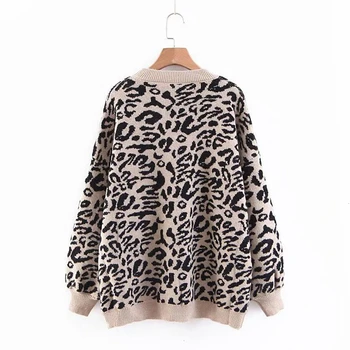 Femeile 2019 Toamna Iarna Casual Leopard De Imprimare Pulover Tricotate Streetwear Jumperi Harajuku Maneca Lunga Retro O De Gât Pulover