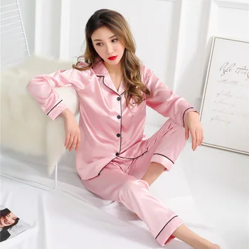 Femeile Confortabilă Pijama Plus Dimensiune 3XL 4XL 5XL Casual cu Maneci Lungi Homewear Primăvară Solid Seturi de Pijama de Mătase Satin Set de Pijamale