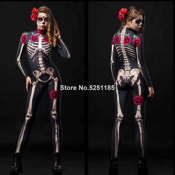 Femeile Cosplay Schelet Crescut Sexy Costum Halloween Diavol Fantomă, Spectru Salopeta Romper Petrecere Carnaval De Performanță Costum Înfricoșător