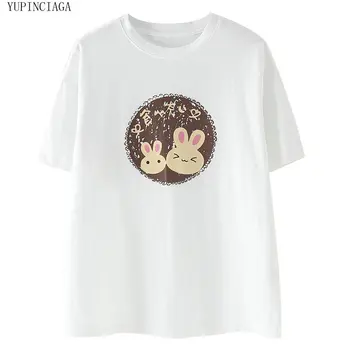 Femeile de Imprimare de Desene animate Drăguț Bunny Liber Gât Rotund Maneca Scurta Kawaii tricou Femme Casual de Bază Topuri Teuri YUPINCIAGA