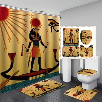 Femeile Egiptene Perdea de Duș din Poliester Tesatura de 4 Piese, Baie DIY Decor Design Retro Covor de Acoperire Toaletă Mat