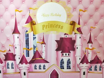 Fericit ziua de nastere fotografie fundal Printesa castel roz bordura copii fotografice fundaluri foto studio W-897
