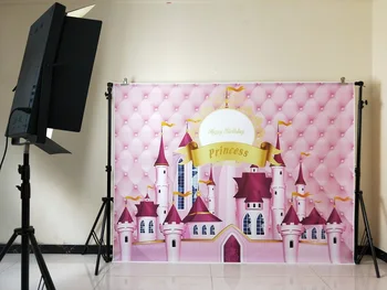 Fericit ziua de nastere fotografie fundal Printesa castel roz bordura copii fotografice fundaluri foto studio W-897