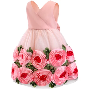 Fete 3D de Flori Rochie de Printesa 2019 Vară pentru Copii rochii pentru fete anniversaire enfant petrecere v-gât rochie de paști costum vestidos