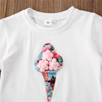 Fete pentru copii Haine de Vară Seturi 3D inghetata Imprima O-neck T-shirt+Volane Florale, Fuste Rochie Copii Fete Haine de Sărbătoare