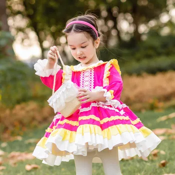 Fetita Maneca Lunga Epocă spaniolă turcă Rochie de Bal Copii Toamna Iarna Rose Red Lolita Rochie de Printesa pentru copii de Fete