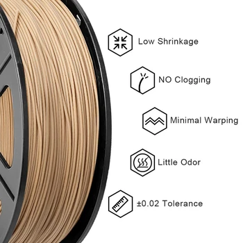 Fibre de lemn imprimantă 3d cu filament PLA&lemn 3d cu filament de 1.75 mm 1kg lemn fialment cu 18%fibre de lemn & 82%PLA nu bubble