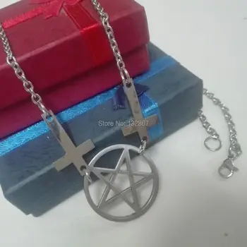 Fierbinte de vânzare stainelss oțel pentagrama Păgâne Wicca Inversat Stele Cruce Colier Pandantiv 21.6