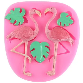 Flamingo Tropicale Cu Frunze De Pasăre Mucegai Silicon Turtle Frunze Fondante Mucegai Copil De Naștere Tort De Decorare Instrumente De Ciocolata Gumpaste Mucegai