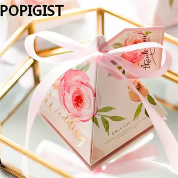 Floare roz cutie de Bomboane de nunta consumabile de nunta piramida cutie de bomboane de desene animate European de bomboane de nunta cutie de 50pcs