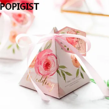 Floare roz cutie de Bomboane de nunta consumabile de nunta piramida cutie de bomboane de desene animate European de bomboane de nunta cutie de 50pcs