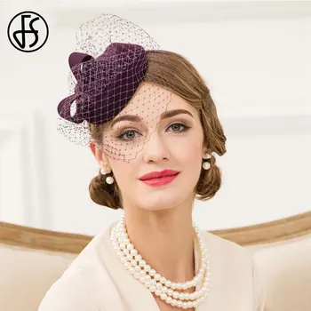 FS Lână Cazemata Pălărie Cu Voal Fascinator Violet Pălării Pentru Femei Fedora Pălărie Derby Doamnelor Biserica Pălării de Nunta