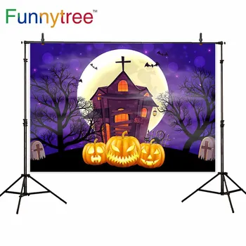 Funnytree Halloween fundal fotografie de noapte cu lună bat teroare Desene animate mormânt de fundal photocall photophone photozone studio foto