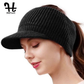 FURTALK Coada de cal Beanie Hat pentru Femei de Iarnă Tricotate Pălărie Înaltă Messy Bun Pălării pentru Femei Lână Capac Iarnă Capac Negru Sport