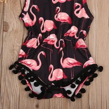 Fără Mâneci Flamingo Print Romper Cu Bentita Pentru Fetita