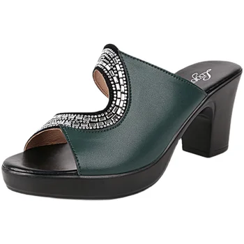 GKTINOO 2021 Moda Peep Toe Tocuri inalte Pantofi Femei Papuci din Piele de Lux Doamnelor Designer de Stradă Sandale de Plaja, Tobogane Pantofi