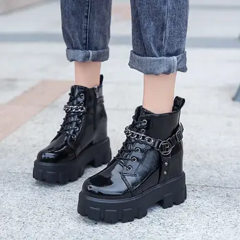 Glezna Cizme Pentru Femei Pantofi 2020 Pluș Cald Cizme De Zapada Mare Platforma Din Piele Pantofi De Iarna Femeie Lanț De Blană Branț Punk Cizme Femei