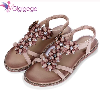 Glglgege 2018 Vara Boem Pantofi de sex Feminin, de Mari Dimensiuni Femei Sandale sălbatice Purta Beach Resort Călătorie Sandale de Flori Plat cu pantofi