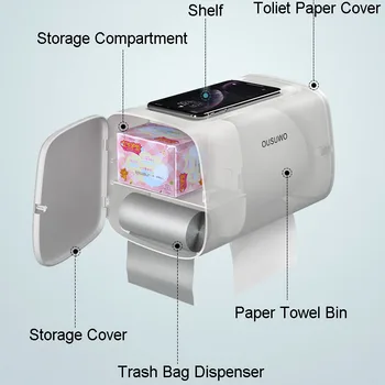 GOALONE Titularul de Hârtie Igienică Montat pe Perete Baie Cutie de Depozitare rezistent la apa Dispenser de Hârtie Igienică Adeziv Tesut Cutie cu Raft